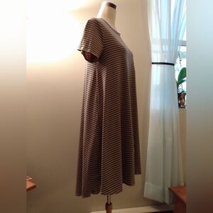 Lularoe brand high lo swing dress blue and brown striped, S
